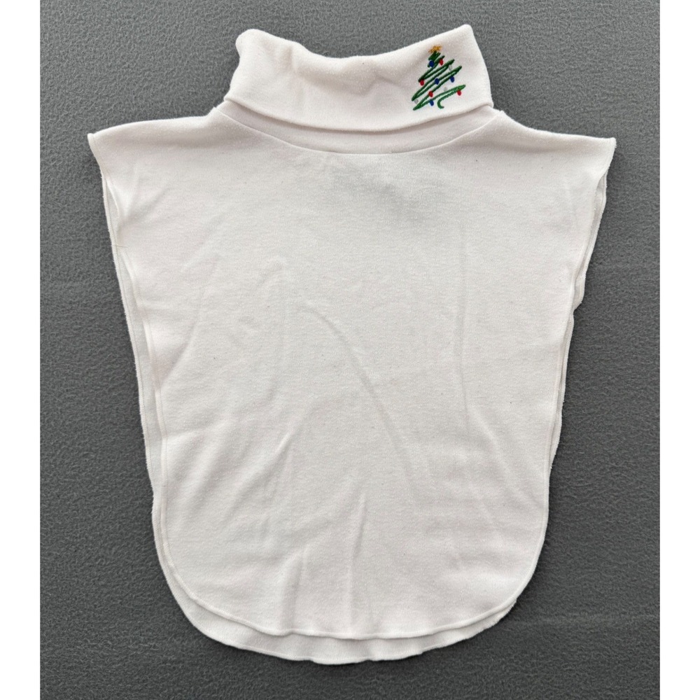 Accent Christmas Tree Dickey Collar Womens OS White Embroidered Mock Festive VTG